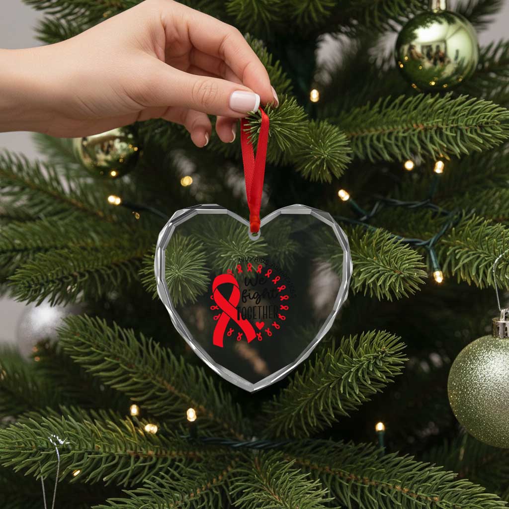 HIV Awareness Red Ribbon Support Gift Heart Crystal Glass Ornament We Fight Together - Wonder Print Shop
