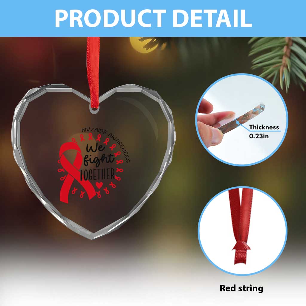 HIV Awareness Red Ribbon Support Gift Heart Crystal Glass Ornament We Fight Together - Wonder Print Shop