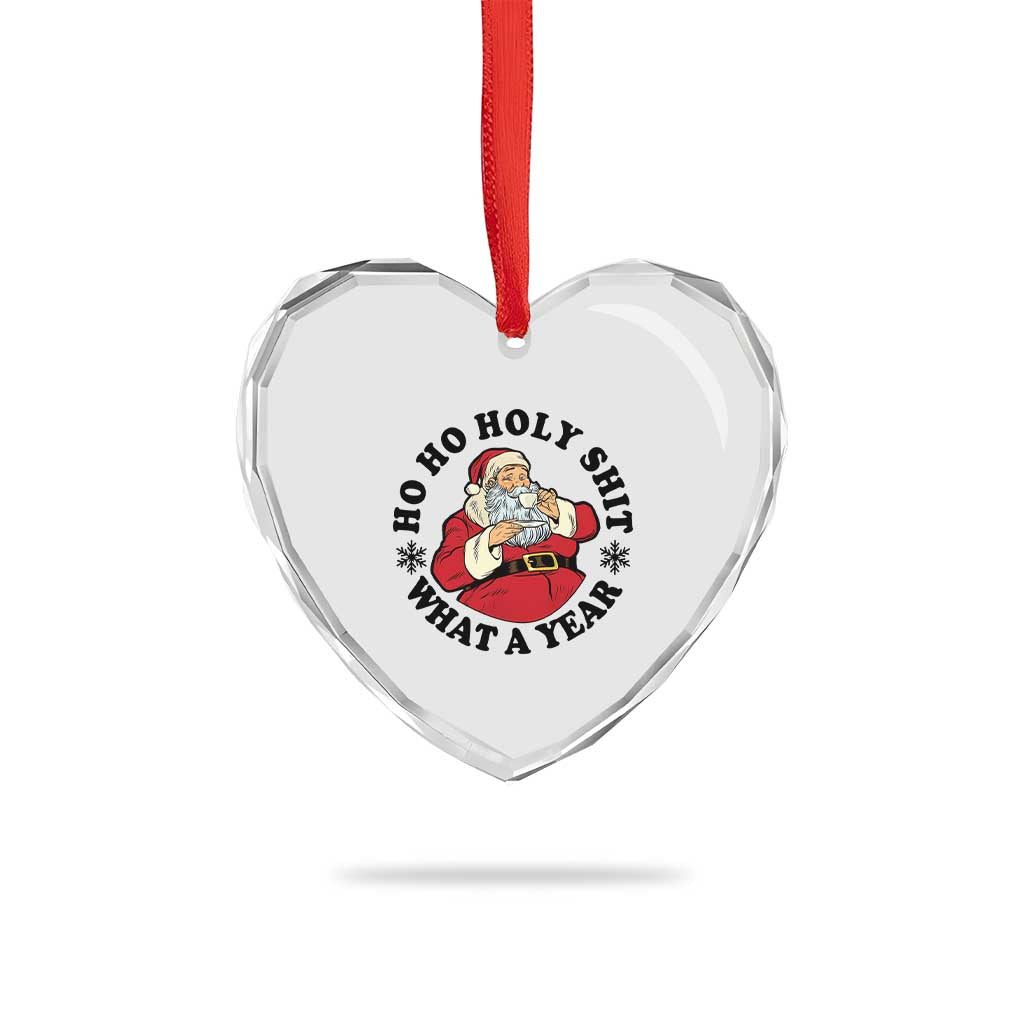 Ho Ho Holy Shit What A Year Heart Crystal Glass Ornament Funny Christmas Santa - Wonder Print Shop