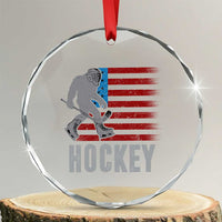 Hockey Bigfoot USA Flag Crystal Glass Ornament Vintage Patriotic Ice Hockey Player - Wonder Print Shop