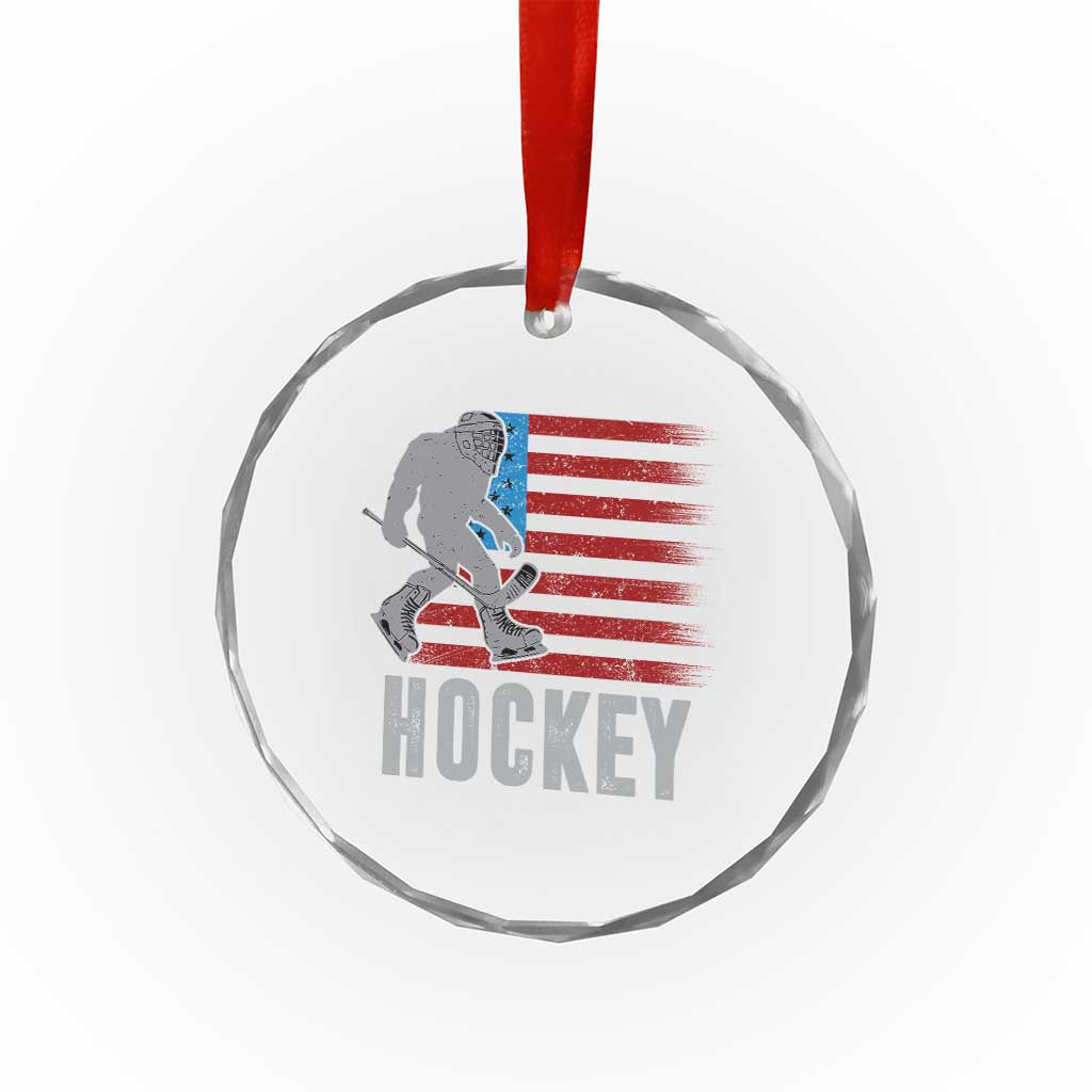 Hockey Bigfoot USA Flag Crystal Glass Ornament Vintage Patriotic Ice Hockey Player - Wonder Print Shop