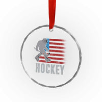 Hockey Bigfoot USA Flag Crystal Glass Ornament Vintage Patriotic Ice Hockey Player - Wonder Print Shop