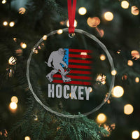 Hockey Bigfoot USA Flag Crystal Glass Ornament Vintage Patriotic Ice Hockey Player - Wonder Print Shop