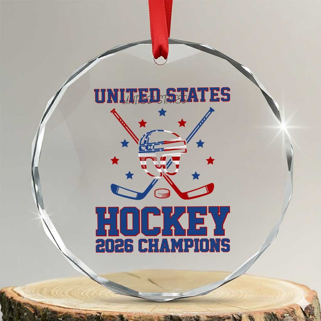 Hockey Champions 2026 Crystal Glass Ornament Patriotic Ice Hockey Fan