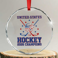 Hockey Champions 2026 Crystal Glass Ornament Patriotic Ice Hockey Fan