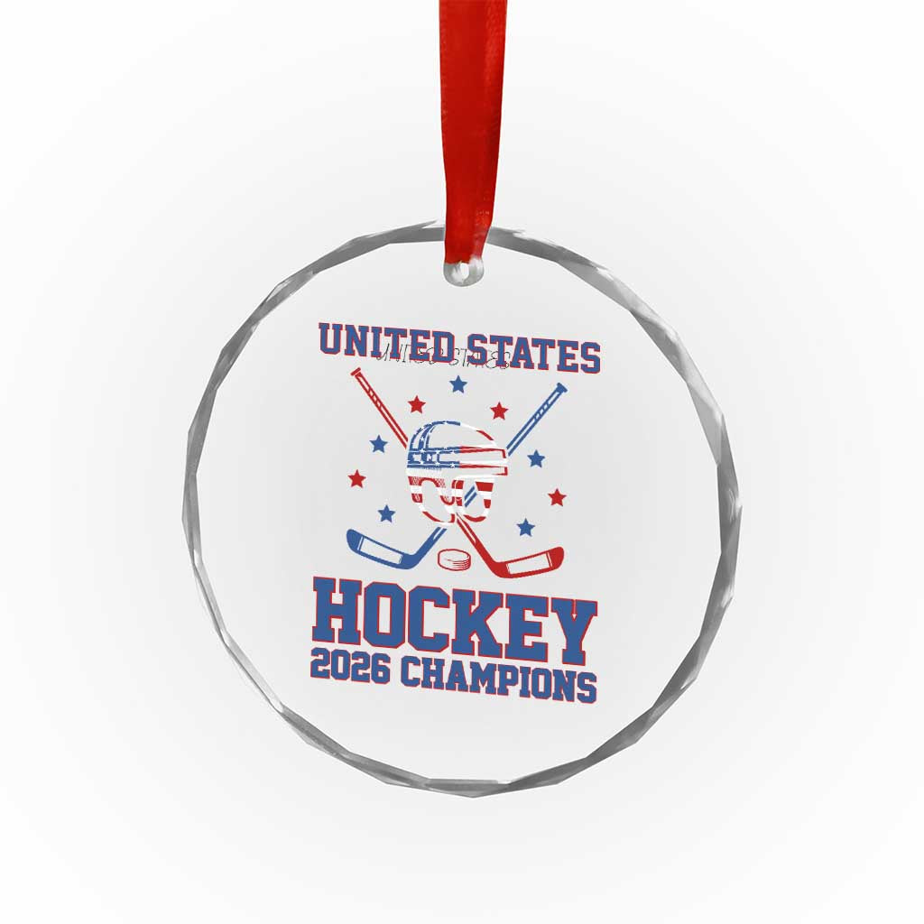 Hockey Champions 2026 Crystal Glass Ornament Patriotic Ice Hockey Fan