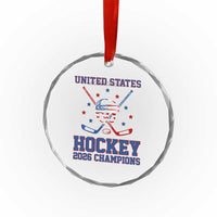 Hockey Champions 2026 Crystal Glass Ornament Patriotic Ice Hockey Fan
