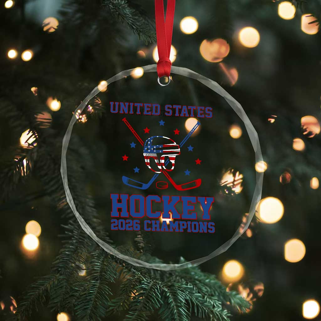 Hockey Champions 2026 Crystal Glass Ornament Patriotic Ice Hockey Fan