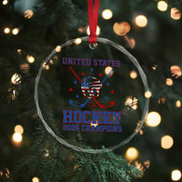 Hockey Champions 2026 Crystal Glass Ornament Patriotic Ice Hockey Fan