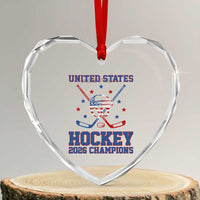 Hockey Champions 2026 Heart Crystal Glass Ornament Patriotic Ice Hockey Fan