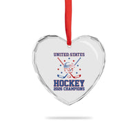 Hockey Champions 2026 Heart Crystal Glass Ornament Patriotic Ice Hockey Fan