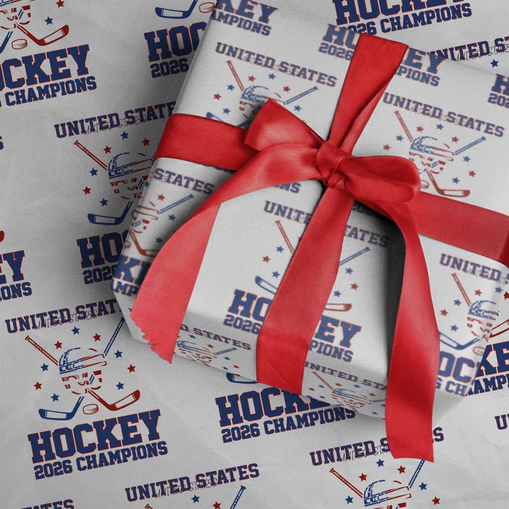 Hockey Champions 2026 Wrapping Paper Roll Patriotic Ice Hockey Fan