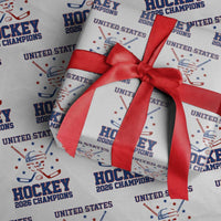 Hockey Champions 2026 Wrapping Paper Roll Patriotic Ice Hockey Fan