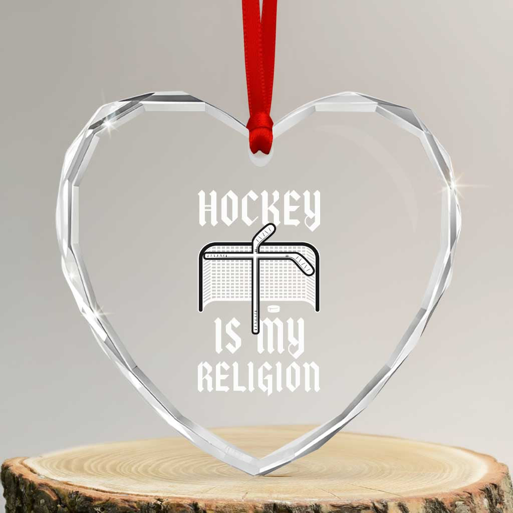 Hockey Is My Religion Heart Crystal Glass Ornament Funny Christian Goalie Gift - Wonder Print Shop