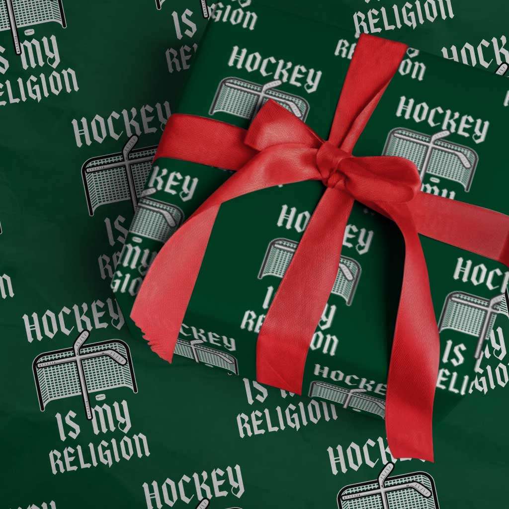 Hockey Is My Religion Wrapping Paper Roll Funny Christian Goalie Gift - Wonder Print Shop