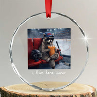 Hockey Mom Raccoon Iced Coffee Crystal Glass Ornament I Live Here Now