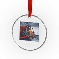 Hockey Mom Raccoon Iced Coffee Crystal Glass Ornament I Live Here Now