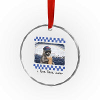 Hockey Mom Raccoon Iced Coffee Crystal Glass Ornament I Live Here Now