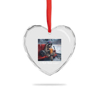 Hockey Mom Raccoon Iced Coffee Heart Crystal Glass Ornament I Live Here Now