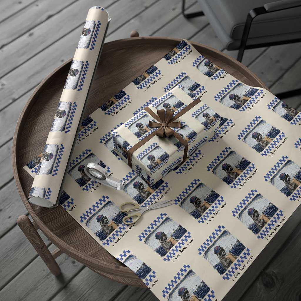 Hockey Mom Raccoon Iced Coffee Wrapping Paper Roll I Live Here Now