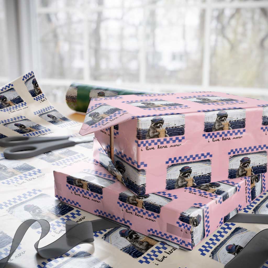 Hockey Mom Raccoon Iced Coffee Wrapping Paper Roll I Live Here Now