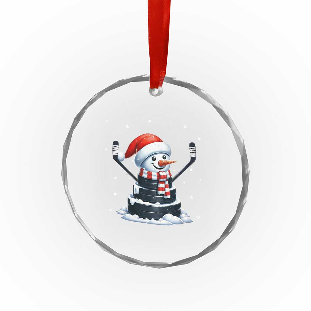 Hockey Puck Snowman Crystal Glass Ornament Funny Holiday Christmas Gift - Wonder Print Shop