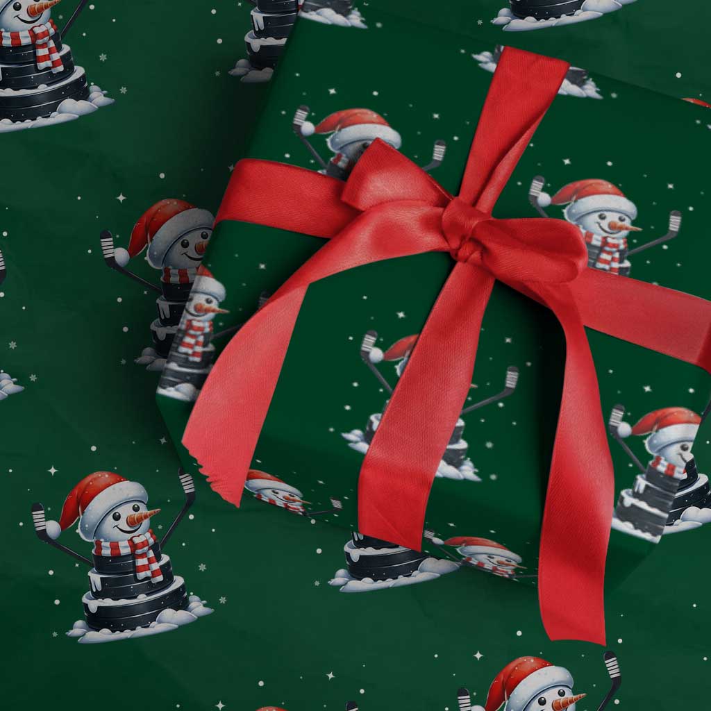 Hockey Puck Snowman Wrapping Paper Roll Funny Holiday Christmas Gift - Wonder Print Shop