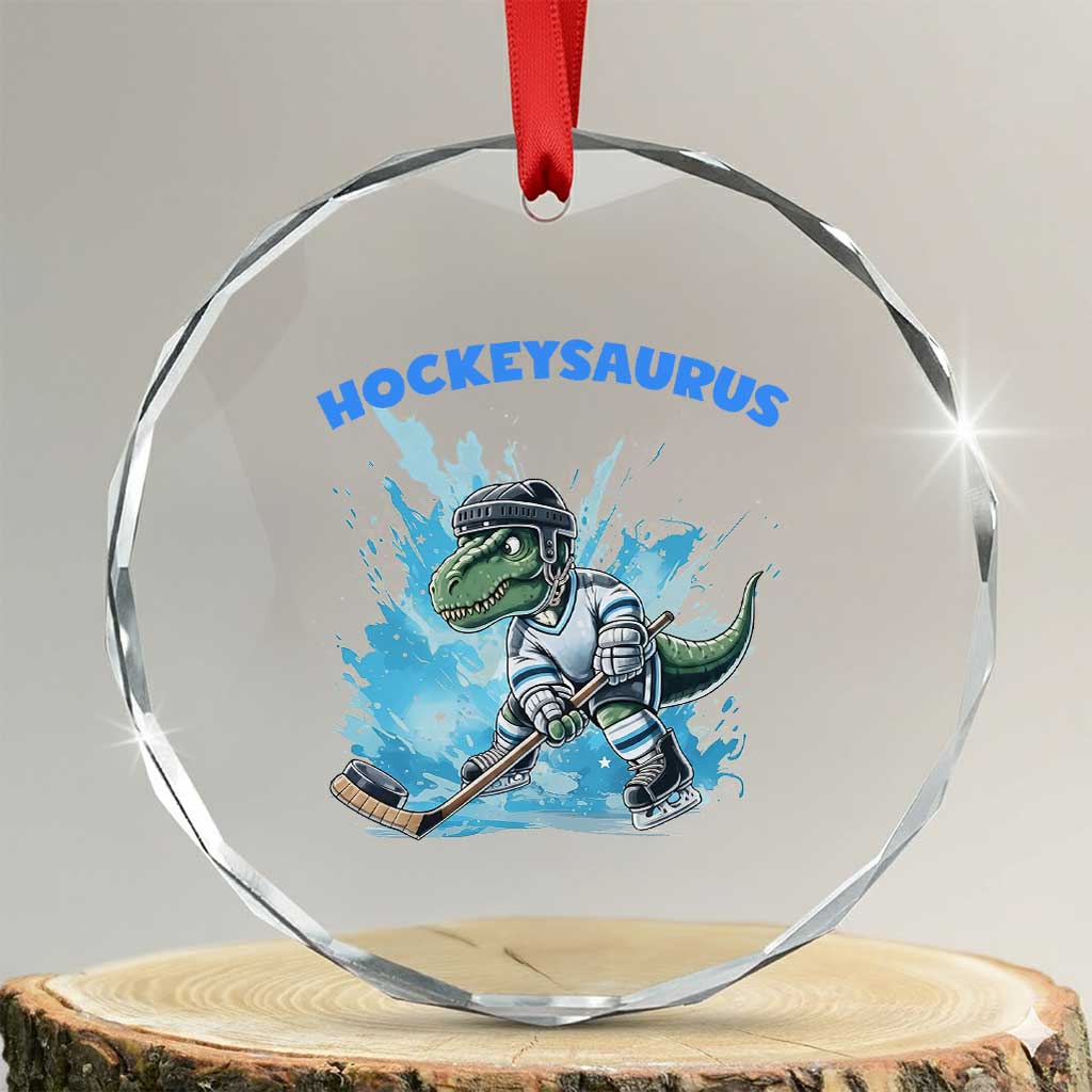 Hockeysaurus Crystal Glass Ornament Funny Dinosaur Playing Ice Hockey Gift - Wonder Print Shop