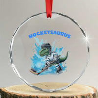 Hockeysaurus Crystal Glass Ornament Funny Dinosaur Playing Ice Hockey Gift - Wonder Print Shop