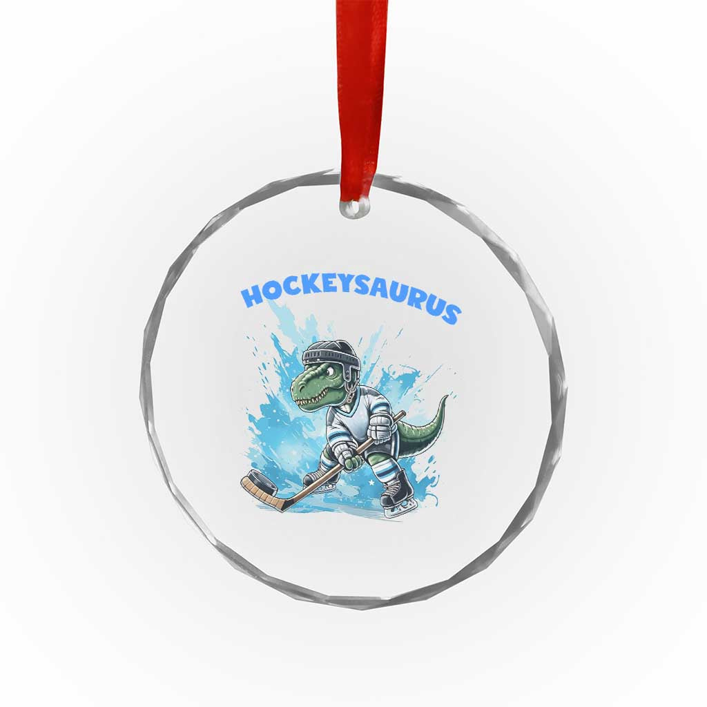 Hockeysaurus Crystal Glass Ornament Funny Dinosaur Playing Ice Hockey Gift - Wonder Print Shop