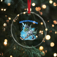 Hockeysaurus Crystal Glass Ornament Funny Dinosaur Playing Ice Hockey Gift - Wonder Print Shop