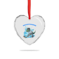 Hockeysaurus Heart Crystal Glass Ornament Funny Dinosaur Playing Ice Hockey Gift - Wonder Print Shop