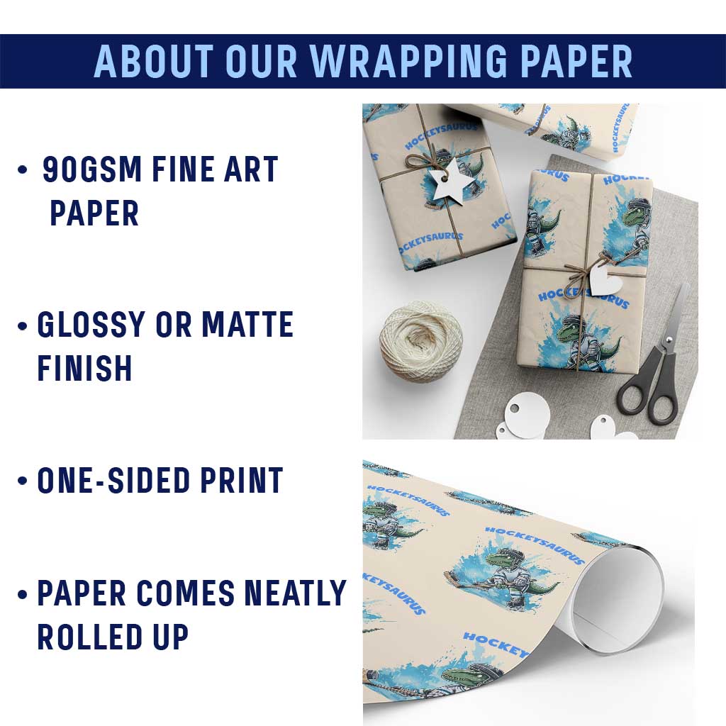 Hockeysaurus Wrapping Paper Roll Funny Dinosaur Playing Ice Hockey Gift - Wonder Print Shop