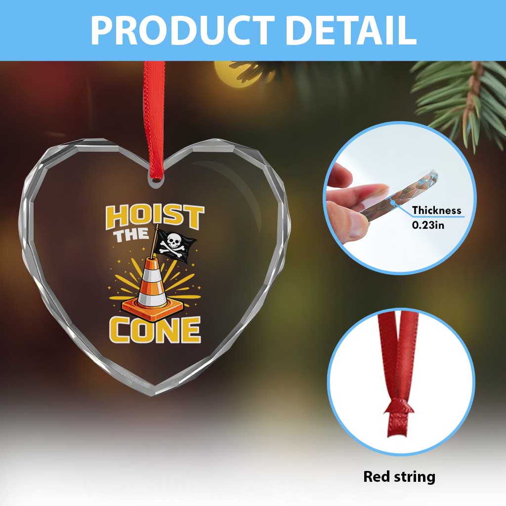 Hoist The Cone Jolly Roger Victory Heart Crystal Glass Ornament Pirate Skull Baseball Sports Fan IYKYK Meme