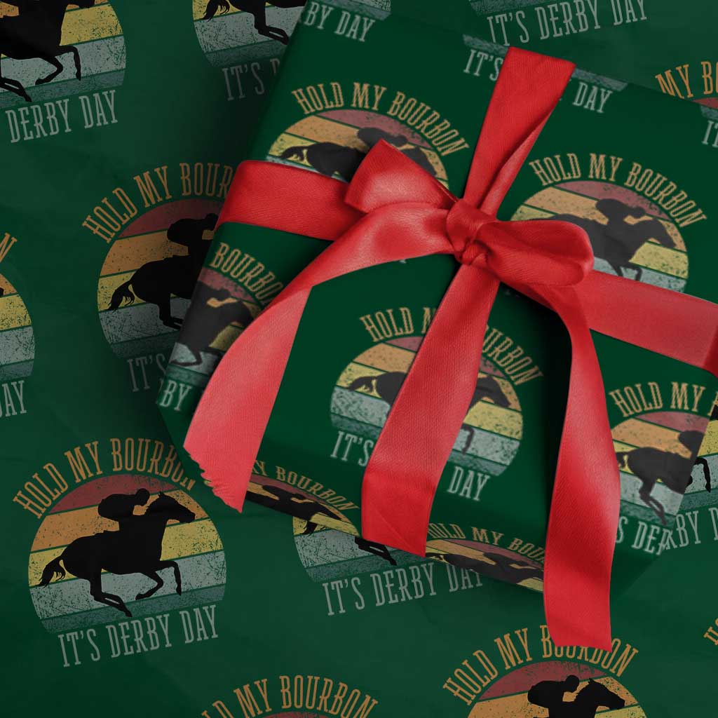 Hold My Bourbon It’s Derby Day Vintage Sunset Wrapping Paper Roll Funny Horse Racing Enthusiast Retro Graphic