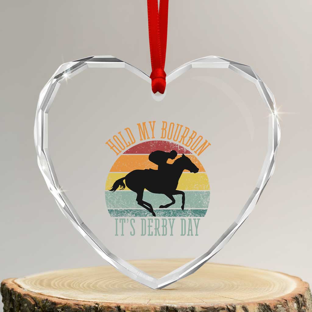 Hold My Bourbon It’s Derby Day Vintage Sunset Heart Crystal Glass Ornament Funny Horse Racing Enthusiast Retro Graphic