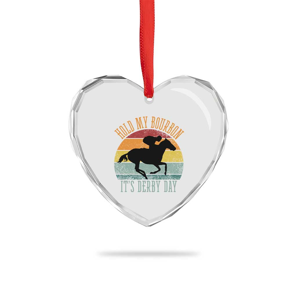 Hold My Bourbon It’s Derby Day Vintage Sunset Heart Crystal Glass Ornament Funny Horse Racing Enthusiast Retro Graphic