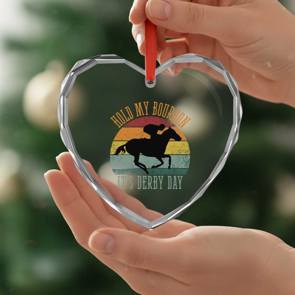 Hold My Bourbon It’s Derby Day Vintage Sunset Heart Crystal Glass Ornament Funny Horse Racing Enthusiast Retro Graphic