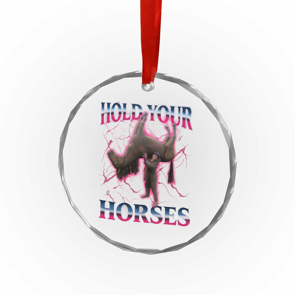 Hold Your Horses Funny Meme Crystal Glass Ornament Vintage 90s Style Bootleg Graphic - Wonder Print Shop