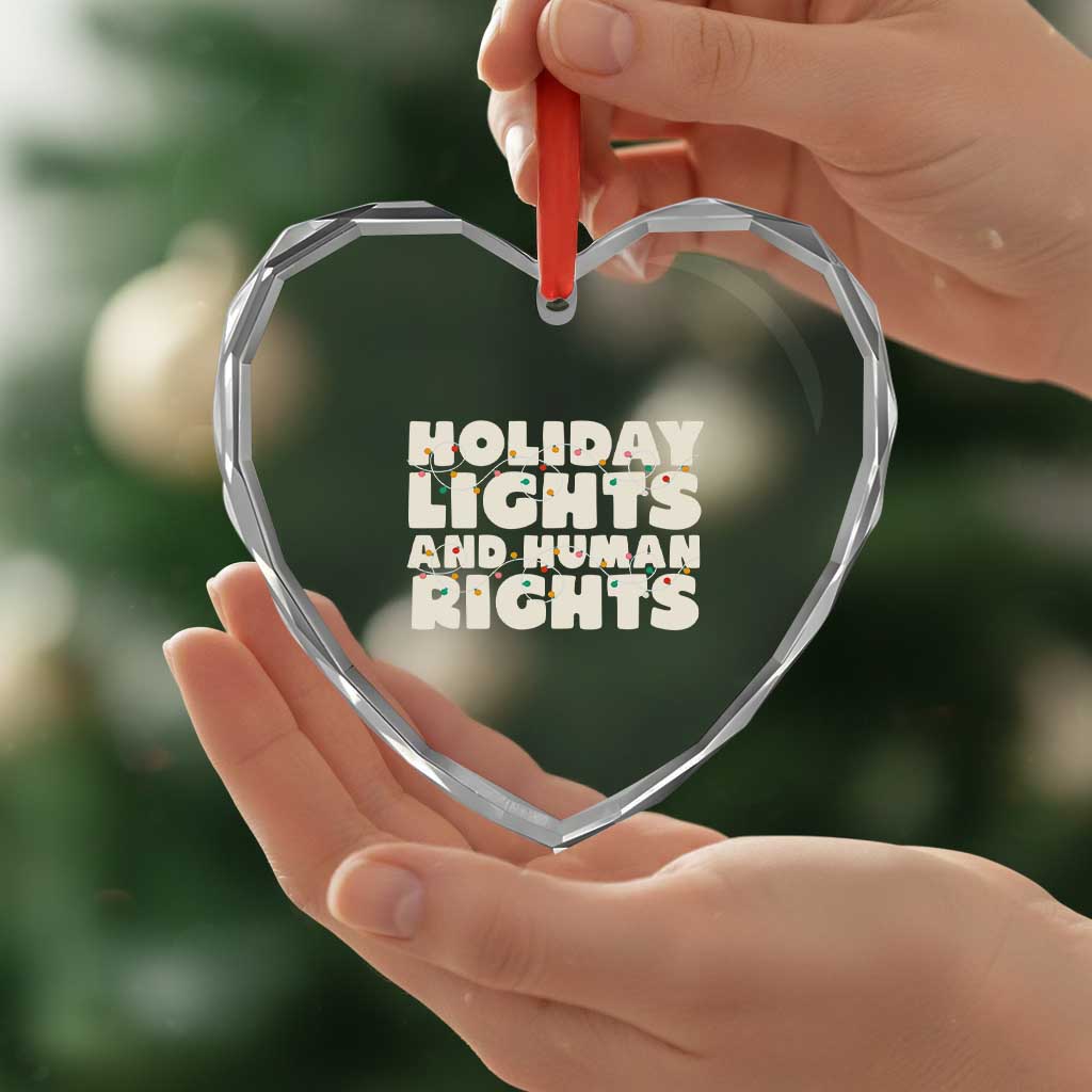 Holiday Lights Human Rights Christmas Heart Crystal Glass Ornament - Wonder Print Shop