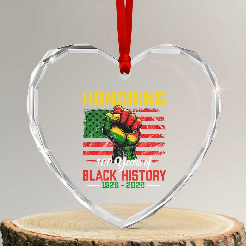 Honoring 100 Years Of Black History Heart Crystal Glass Ornament Hand Fist Vintage American Flag