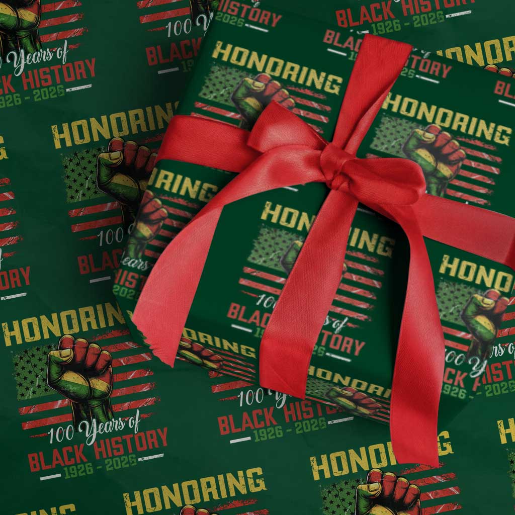 Honoring 100 Years Of Black History Wrapping Paper Roll Hand Fist Vintage American Flag