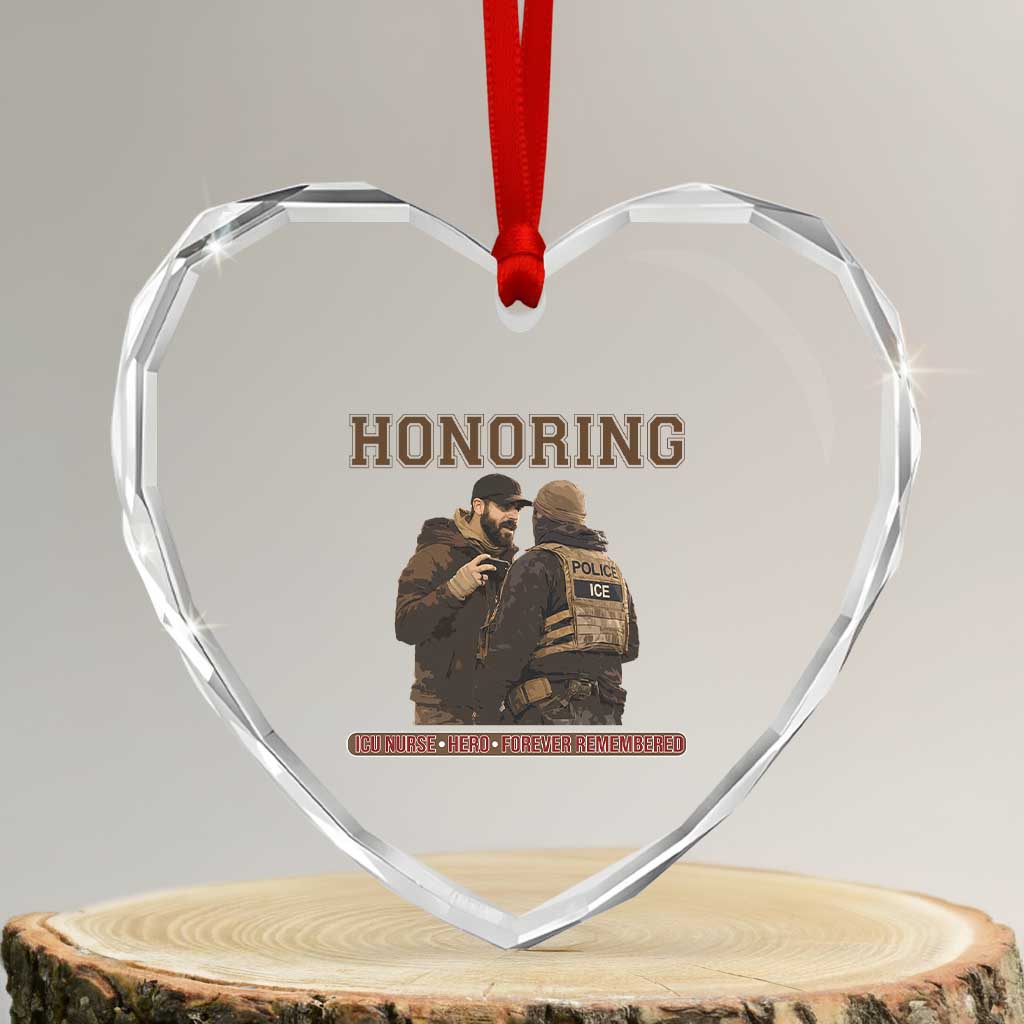 Honoring Alex Pretti ICU Nurse Tribute Support Gift Heart Crystal Glass Ornament