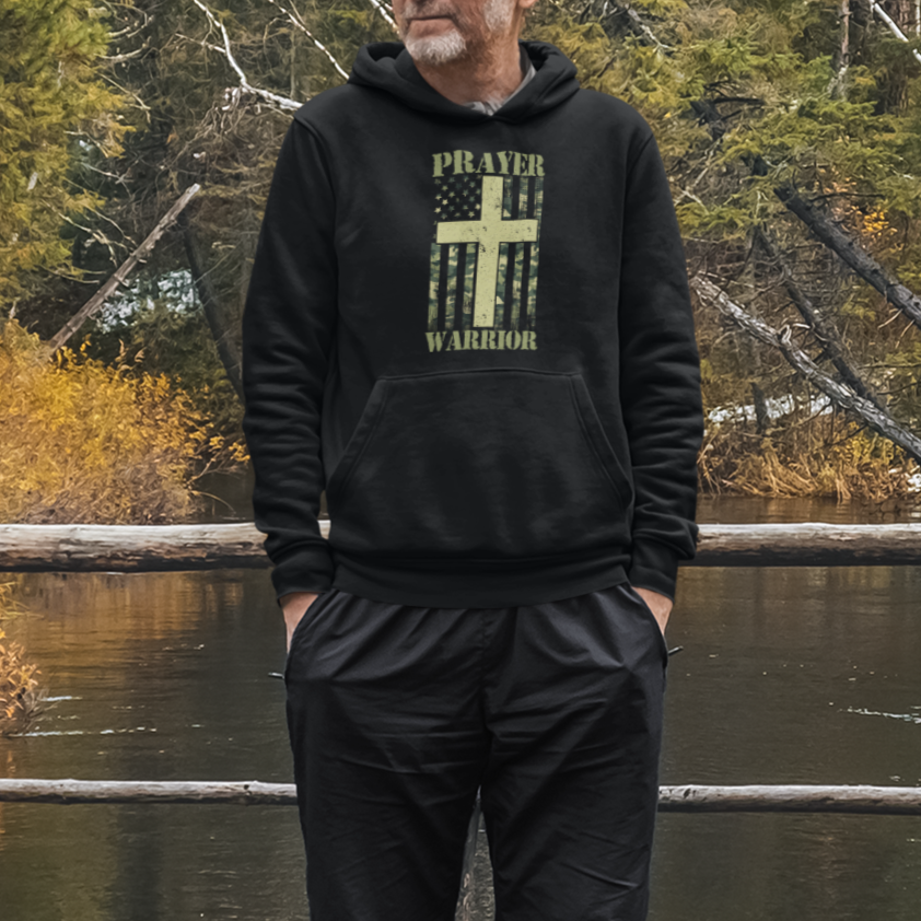 Christian Patriotic Hoodie Prayer Warrior Camo American Flag Bible Verse Faith Jesus - Wonder Print Shop