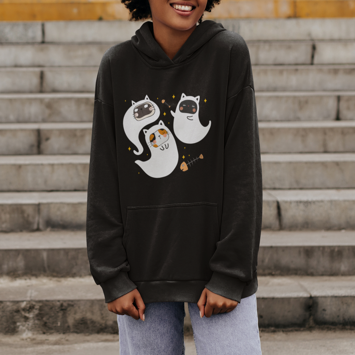 Halloween Cat Lover Hoodie Spooky Cute Ghost Costume - Wonder Print Shop