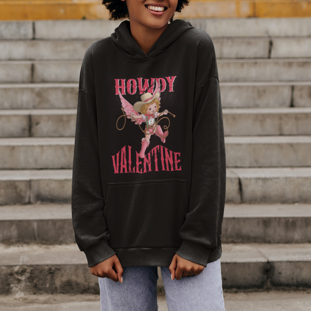 Howdy Valentine's Day Hoodie Cupid Retro Western Cowgirl Cowboy - Wonder Print Shop