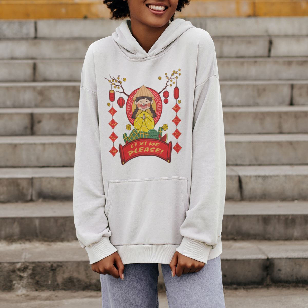 Vietnamese Lunar New Year Hoodie Li Xi Me Please Cute Girl Tet Traditional Vietnam Food - Wonder Print Shop