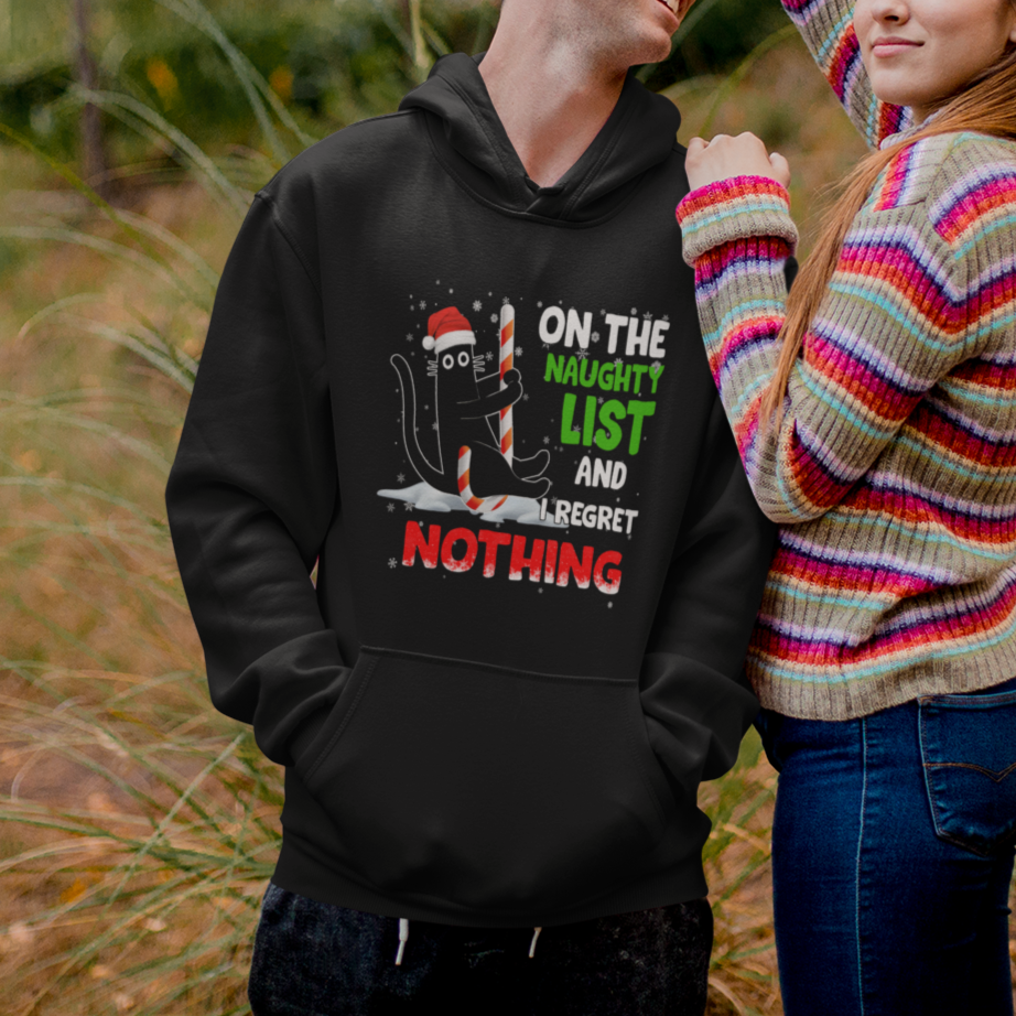 On The Naughty List And I Regret Nothing Funny Cat Lover Hoodie - Wonder Print Shop