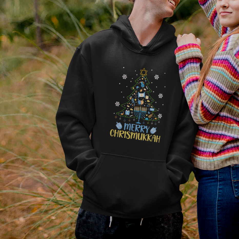Christmas Hanukkah Hoodie Merry Christmukkah Jewish Christmas Tree Chanukah Hanukkah - Wonder Print Shop