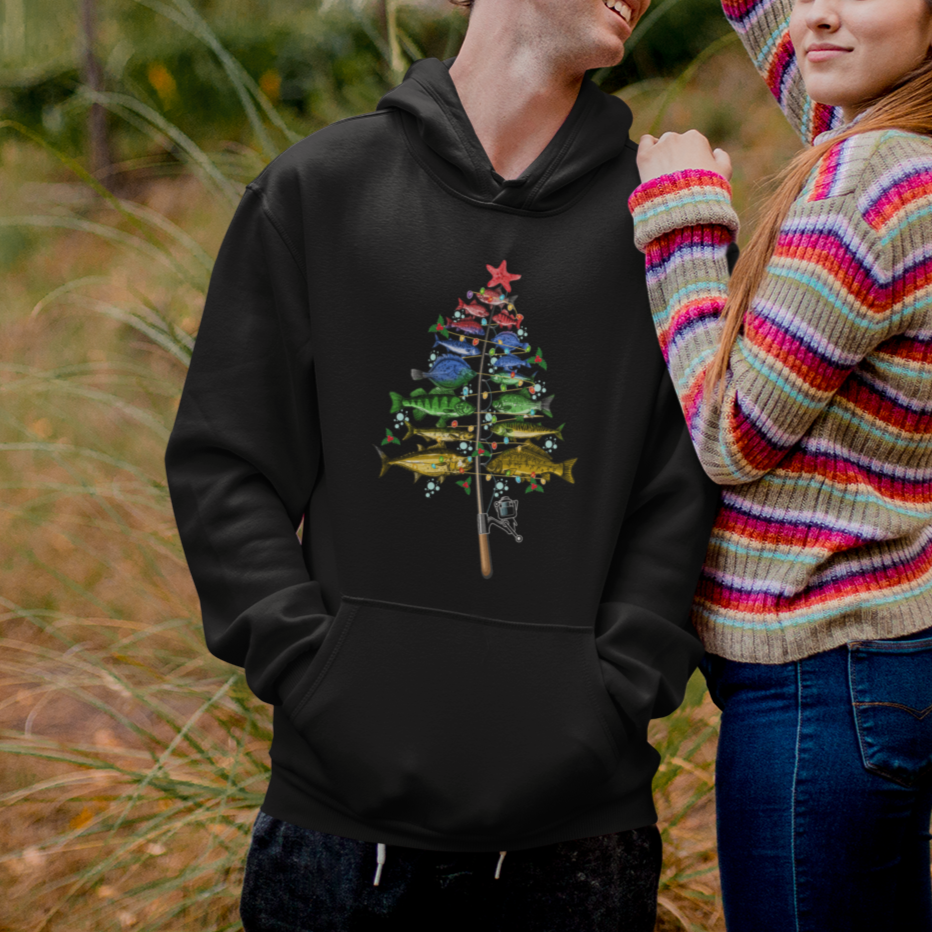 Aquatic Christmas Tree Fisherman Colorful Fish Hoodie - Wonder Print Shop